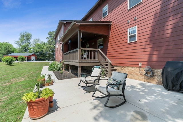 view of patio featuring a grill