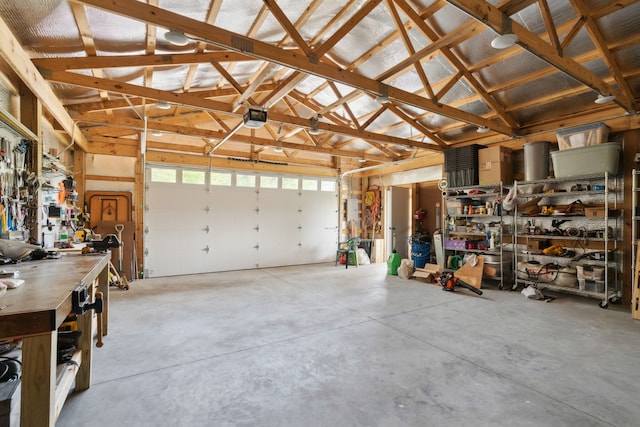 garage featuring a workshop area