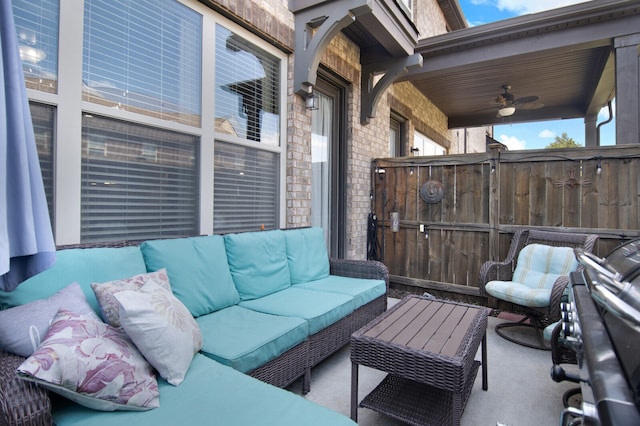 view of patio featuring outdoor lounge area and ceiling fan