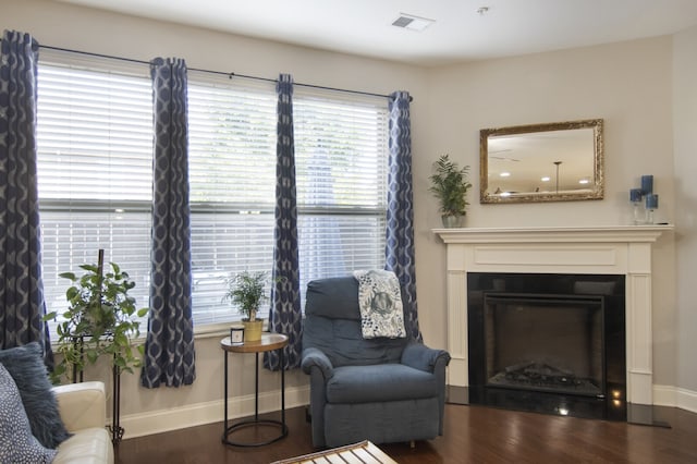 sitting room featuring dark hardwood / wood-style floors