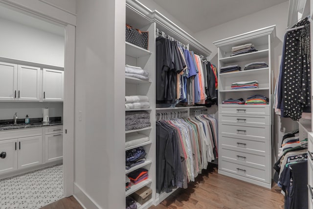 spacious closet featuring sink and light hardwood / wood-style flooring