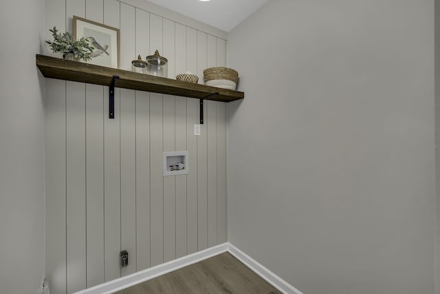 clothes washing area featuring washer hookup and wood-type flooring