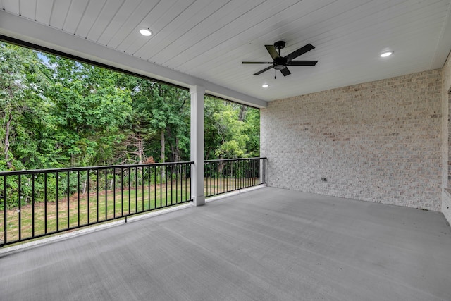 view of patio / terrace featuring a balcony and ceiling fan