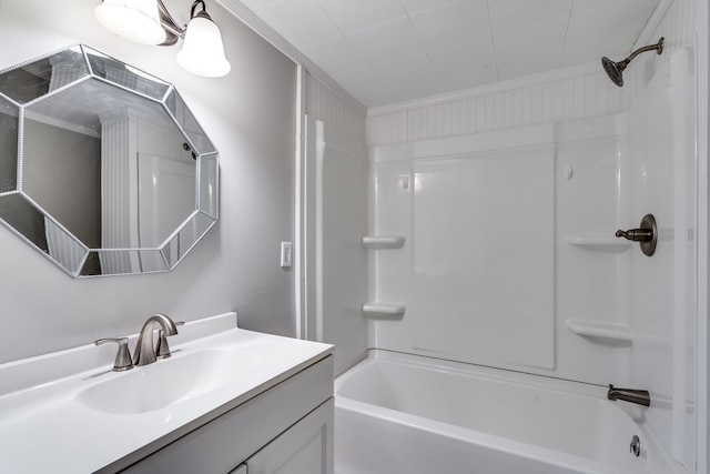 bathroom with bathing tub / shower combination and vanity