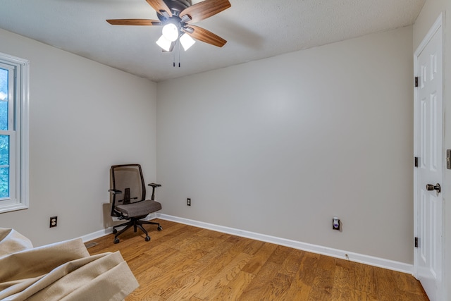 sitting room featuring ceiling fan, a wealth of natural light, and light wood-type flooring