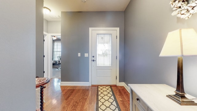 foyer with light wood-type flooring