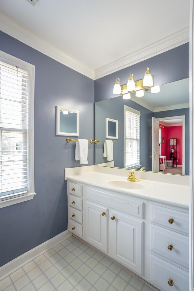 bathroom featuring vanity, tile floors, and a wealth of natural light