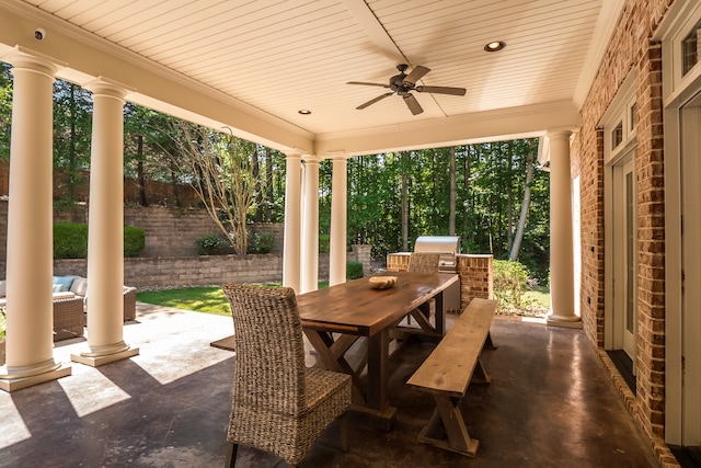 view of patio / terrace with area for grilling and ceiling fan