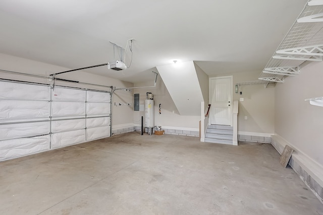 garage with gas water heater and a garage door opener