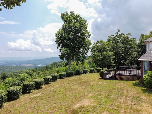 view of yard featuring a wooden deck