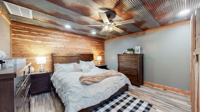 bedroom featuring ceiling fan and light wood-type flooring