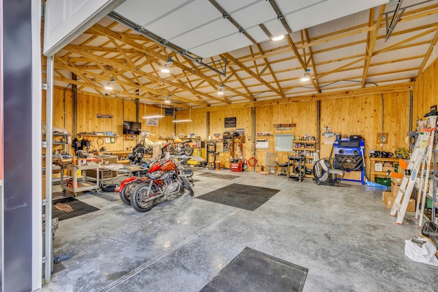 garage featuring a workshop area