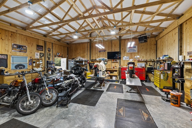 garage featuring a workshop area