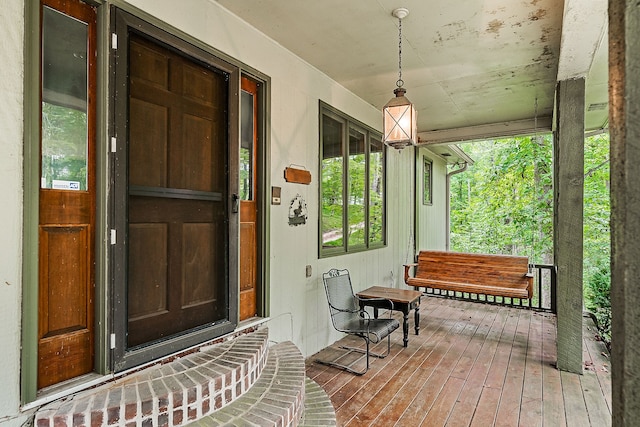 view of exterior entry with a porch