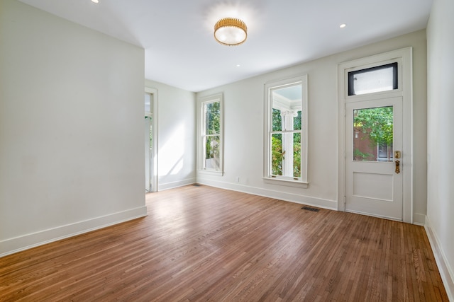 entryway with a healthy amount of sunlight and hardwood / wood-style flooring