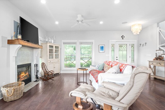554 Hayes Ridge Rd, Indian Mound, TN 37079 - living room with ceiling fan and dark hardwood / wood-style floors