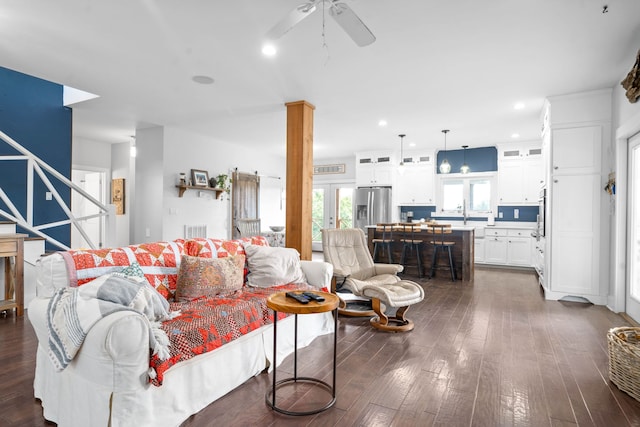 554 Hayes Ridge Rd, Indian Mound, TN 37079 - living room featuring dark hardwood / wood-style floors and ceiling fan