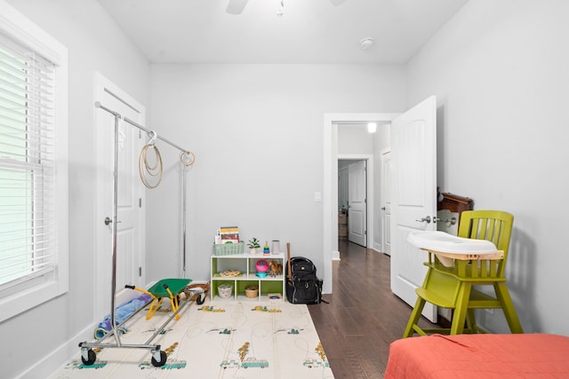 554 Hayes Ridge Rd, Indian Mound, TN 37079 - playroom with ceiling fan and dark hardwood / wood-style floors