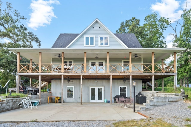 554 Hayes Ridge Rd, Indian Mound, TN 37079 - back of house featuring a balcony, french doors, ceiling fan, and a patio area