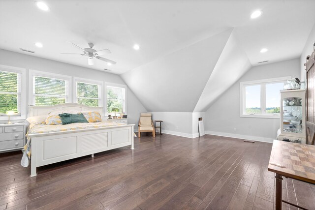 554 Hayes Ridge Rd, Indian Mound, TN 37079 - bedroom with ceiling fan, dark wood-type flooring, and multiple windows