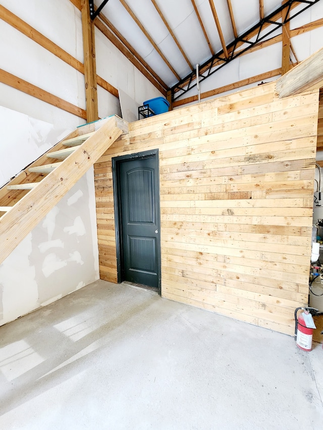 garage with wooden walls