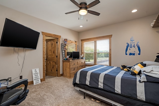 bedroom with carpet flooring and ceiling fan