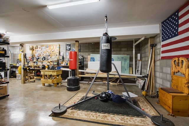 exercise room featuring a workshop area