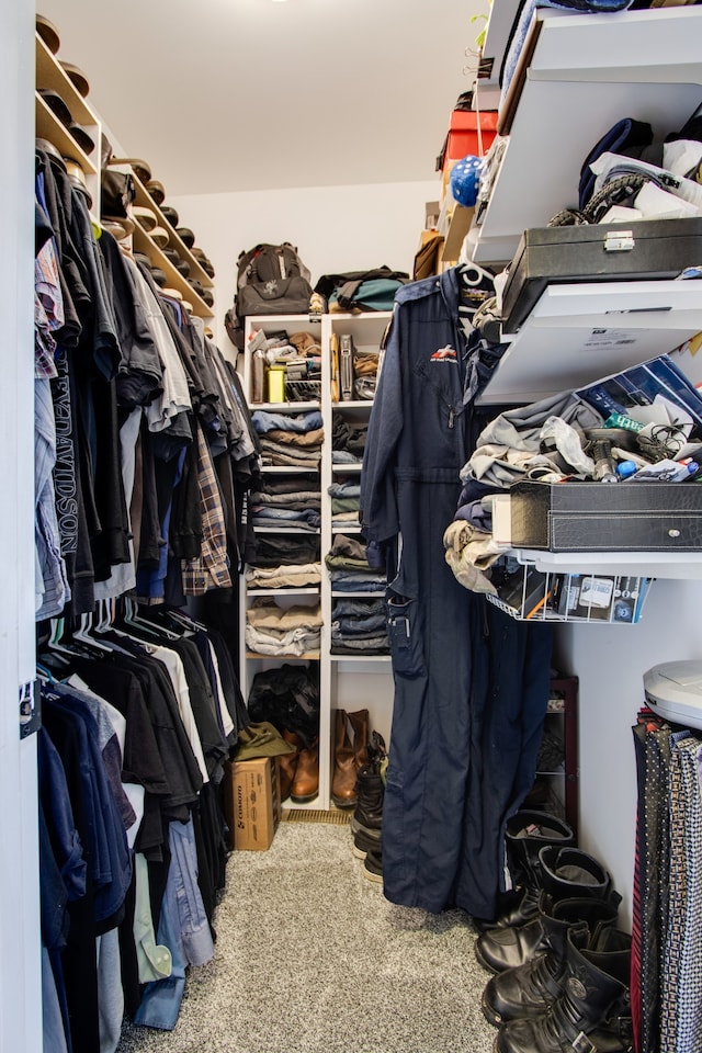 spacious closet featuring carpet floors