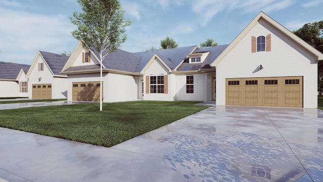 view of front facade with a front yard and a garage