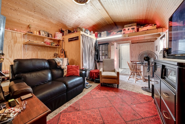 living room with wood ceiling