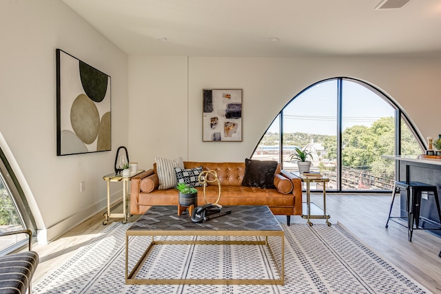 living room featuring light wood-type flooring