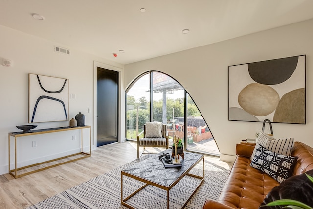 living room with light hardwood / wood-style flooring