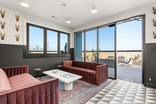 interior space with light tile floors