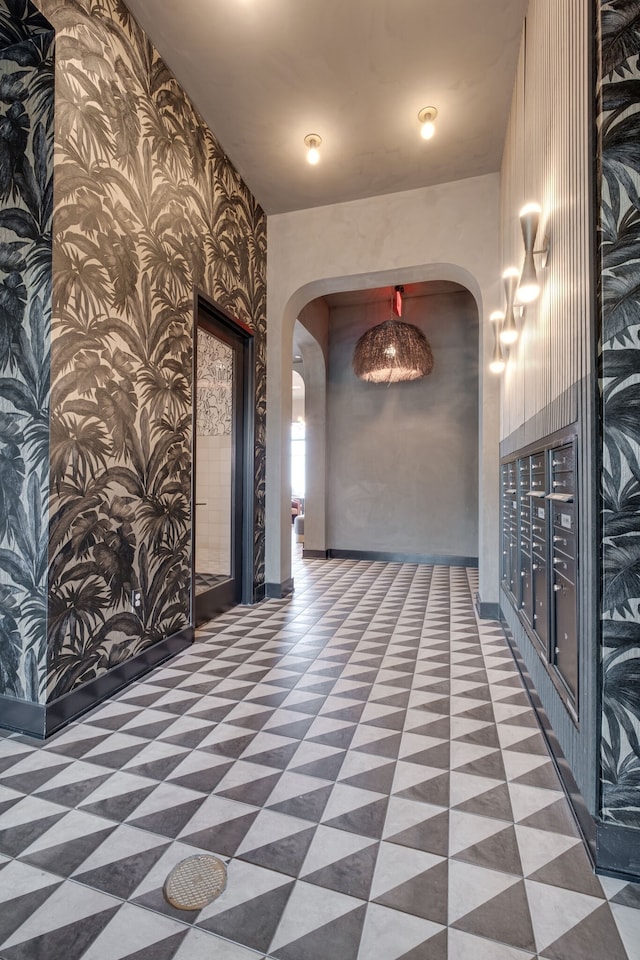 hallway with light tile flooring