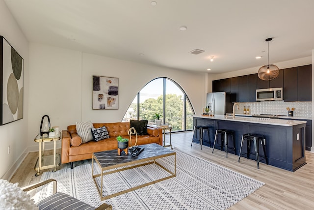 living room with light wood-type flooring