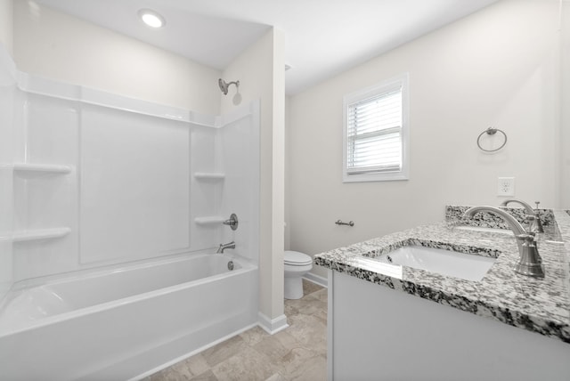 full bathroom featuring vanity, toilet, and shower / tub combination