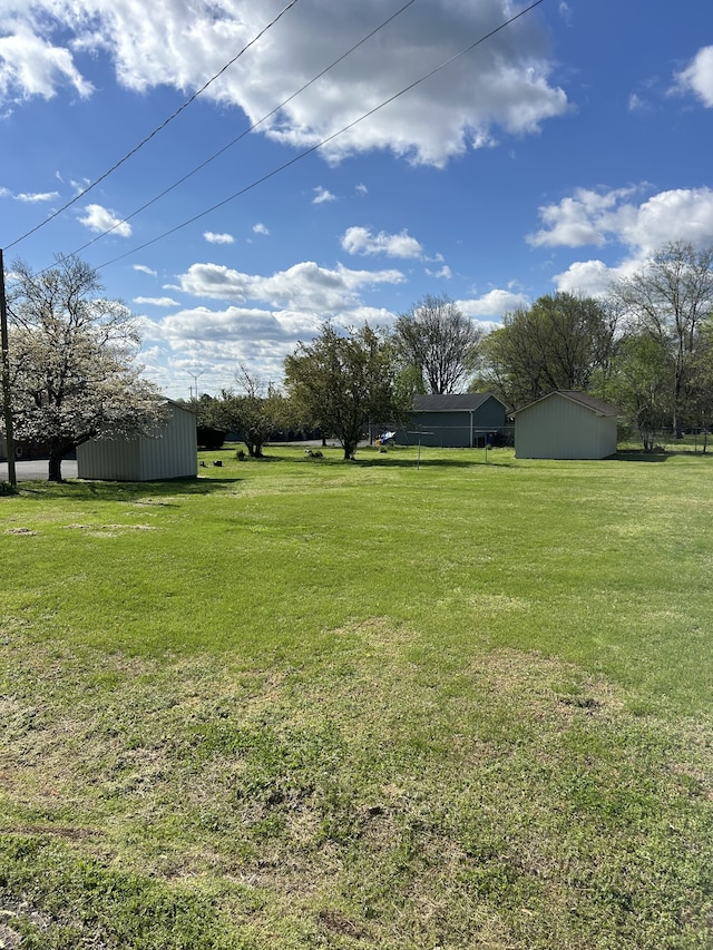 view of yard featuring a storage shed