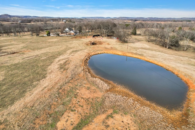 aerial view featuring a water view and a rural view