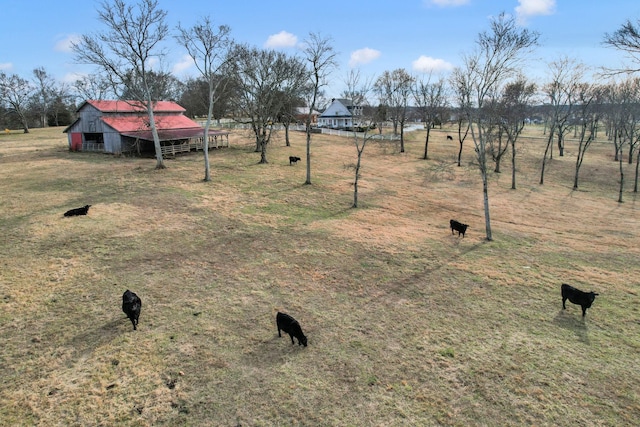 view of yard featuring a rural view and an outdoor structure