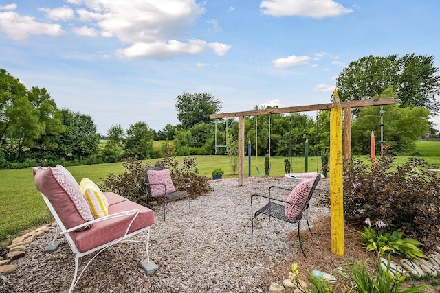 view of patio featuring a playground