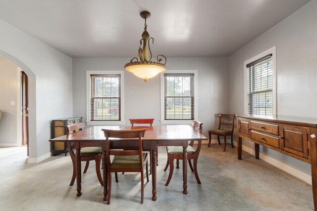 view of carpeted dining space