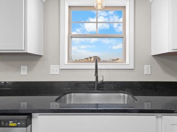 kitchen with sink, dishwasher, white cabinetry, and a healthy amount of sunlight