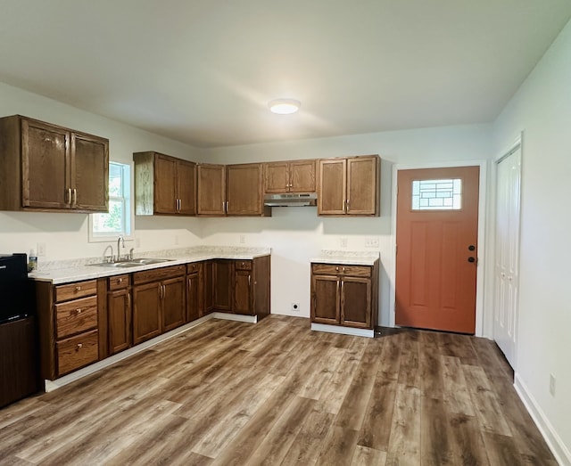 kitchen with sink and hardwood / wood-style flooring