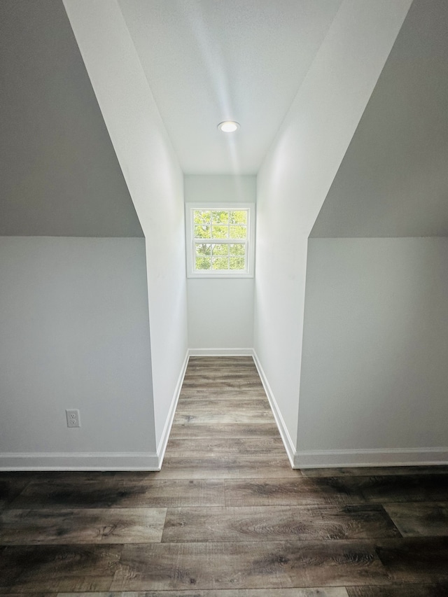 bonus room featuring vaulted ceiling and dark hardwood / wood-style flooring