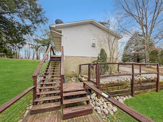 wooden terrace with a lawn