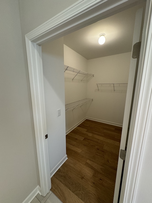 spacious closet with dark hardwood / wood-style floors