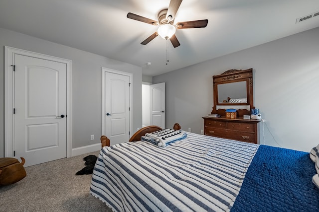 bedroom featuring carpet floors and ceiling fan