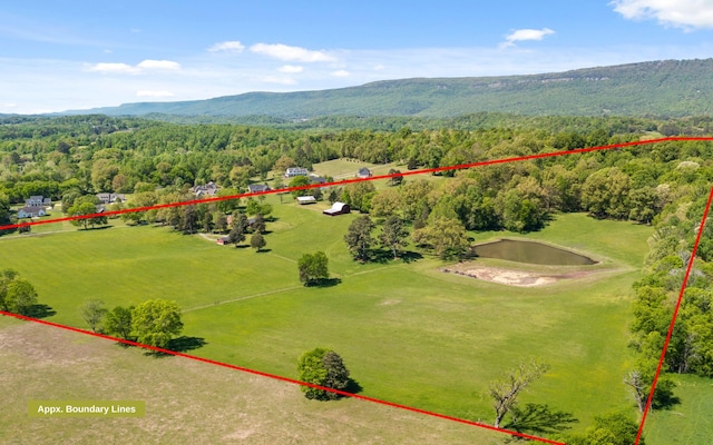 birds eye view of property featuring a water and mountain view