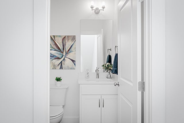 bathroom featuring toilet and vanity with extensive cabinet space