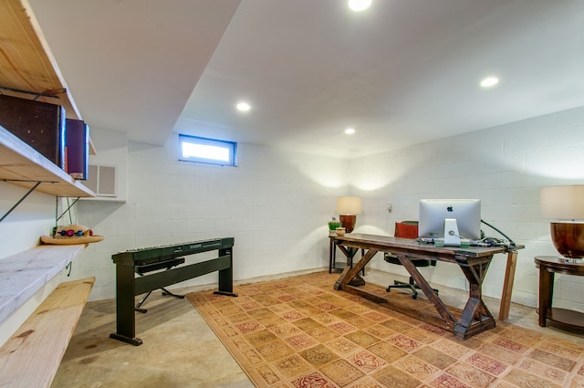 office space featuring light tile floors